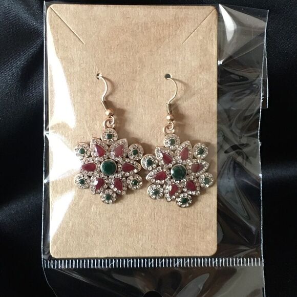 Sparkling Red, Green & Clear Jewel Earrings - Picture 7 of 9